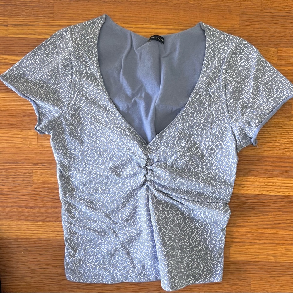 BRANDY MELVILLE BLUE FLORAL GINA TOP